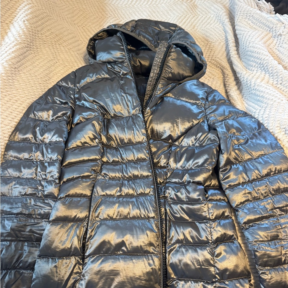 Calvin Klein Shiny Silver Puffer Jacket